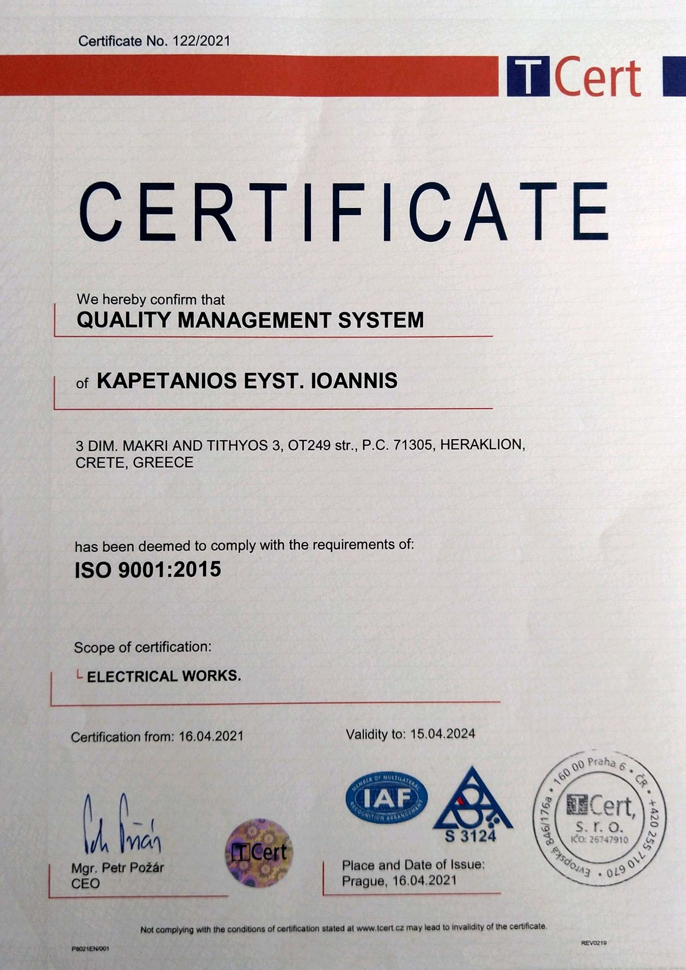 Certificate ISO 9001:2015